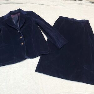 VTG Country Suburbans Blue Corduroy Academia Office Suit Set‎ Blazer Skirt Small